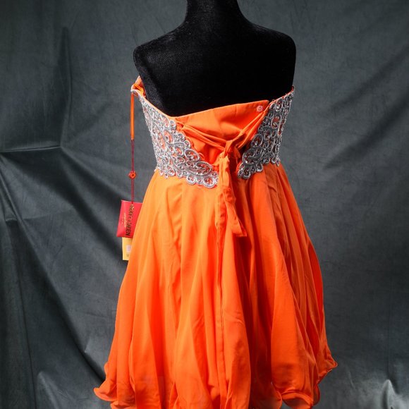 NWT May Queen | Orange Embellished Corset-Back Empire-Waist Dress- sz 8 - Picture 6 of 8